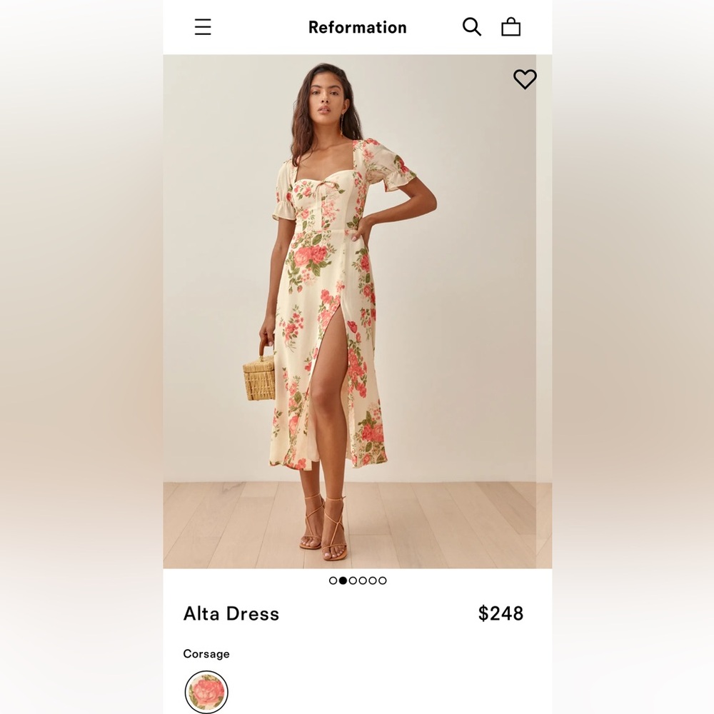 Reformation Alta Midi Dress in Cream with Pink Floral